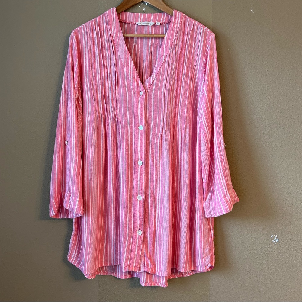 Soft Surroundings Amadine V Neck Tunic Top Striped Long Sleeves Siz…